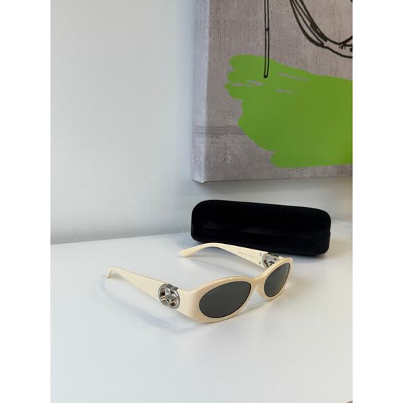NEW Gucci GG1660S Ivory White Slim Oval Logo Sunglasses main image 5